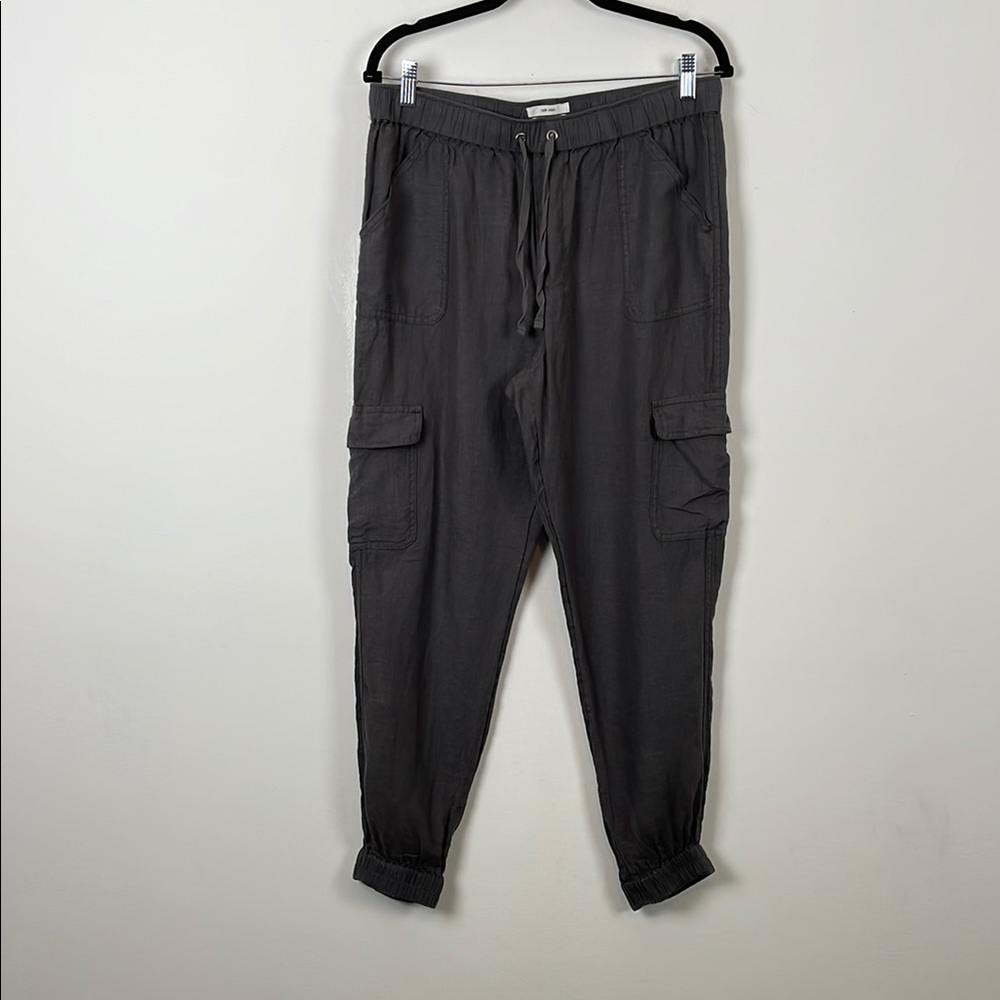 Nicole Miller Linen Women's L Gray 6 Pocket Drawstring Waist Cargo Jogger Pants